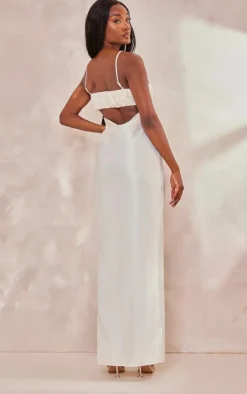 Tall Cream Ruched Front Satin Midaxi Dress