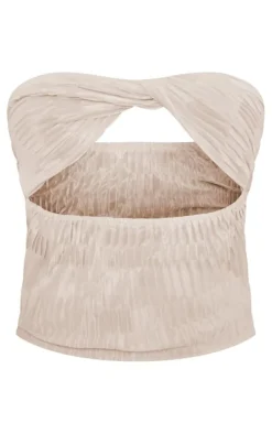 Tall Cream Satin Textured Bandeau Crop Top