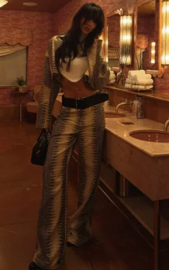 Tall Cream Snake Print High Waist Wide Leg Jeans