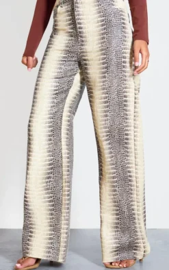 Tall Cream Snake Print High Waist Wide Leg Jeans