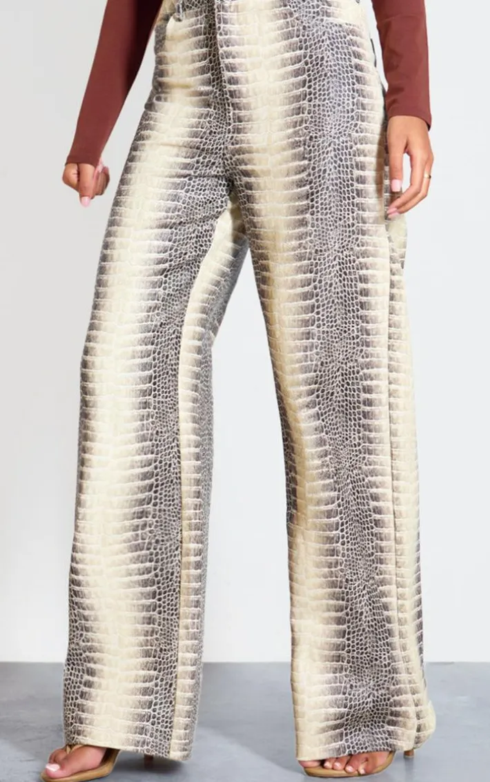Tall Cream Snake Print High Waist Wide Leg Jeans