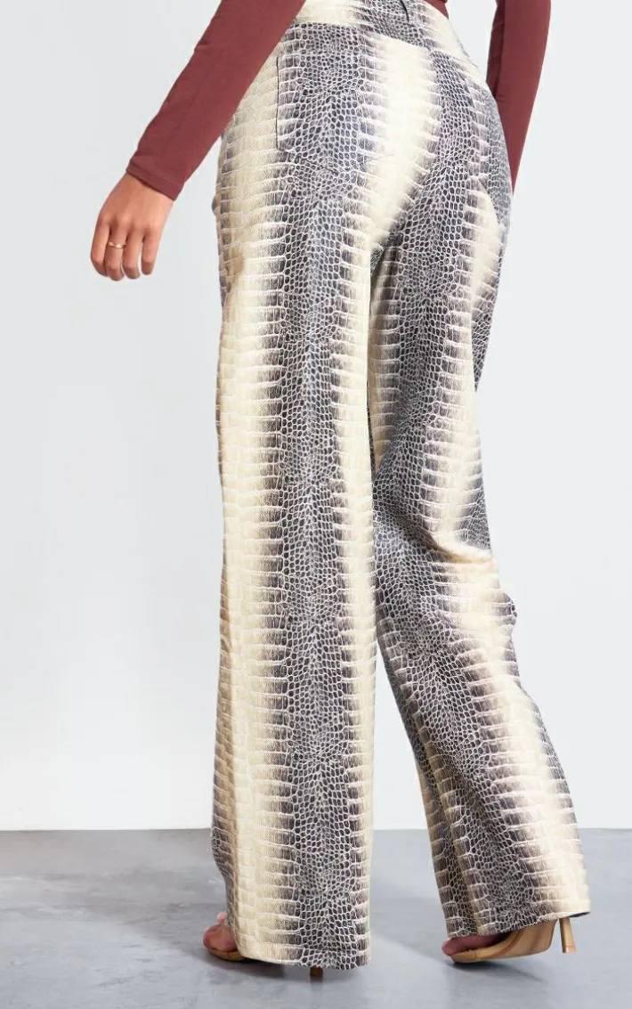 Tall Cream Snake Print High Waist Wide Leg Jeans