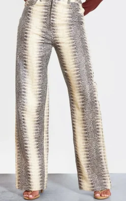 Tall Cream Snake Print High Waist Wide Leg Jeans