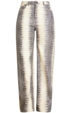 Tall Cream Snake Print High Waist Wide Leg Jeans