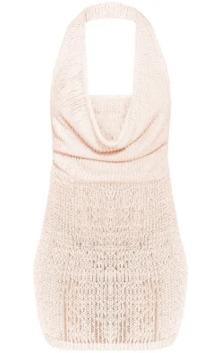 Tall Cream Textured Extreme Cowl Neck Mini Dress