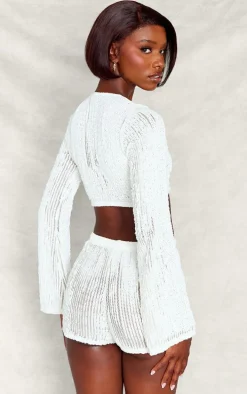 Tall Cream Textured Knot Front Detail Crop Top