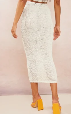 Tall Cream Textured Low Rise Midaxi Skirt