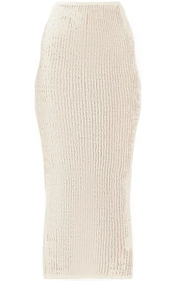 Tall Cream Textured Low Rise Midaxi Skirt