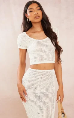 Tall Cream Textured Scoop Back Top