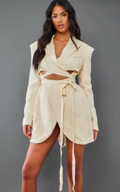 Tall Cream Wrap Around Blazer Dress