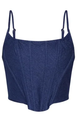 Tall Dark Indigo Boned Detail Denim Corset Top