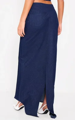 Tall Dark Indigo Pleat Detail Maxi Denim Skirt