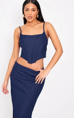 Tall Dark Indigo Pleat Detail Maxi Denim Skirt