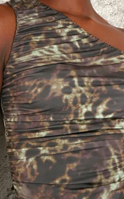 Tall Dark Khaki Slinky Ruched Detail One Shoulder Crop Top