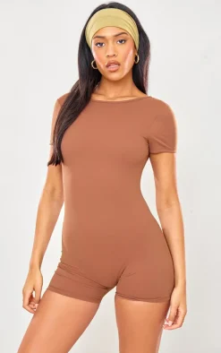 Tall Deep Mocha Snatched Sculpt Scoop Open Back Romper