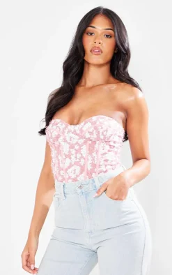 Tall Dusty Pink Sequin Detail Corset Top
