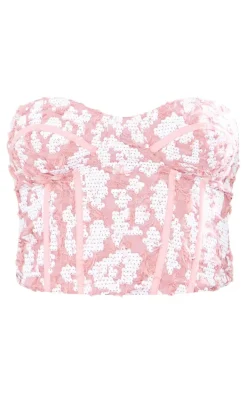 Tall Dusty Pink Sequin Detail Corset Top