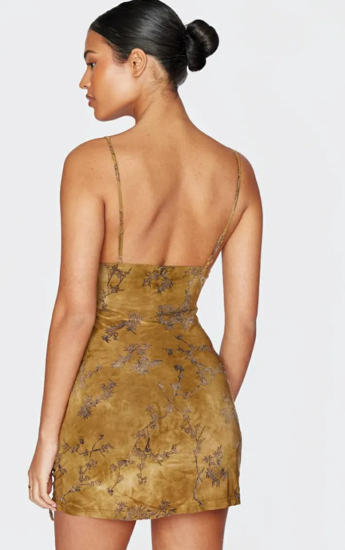 Tall Green Devore Lace Up Detail Mini Dress