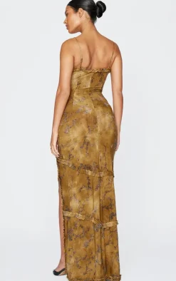 Tall Green Floral Printed Devore Cut Out Cami Spilt Hem Maxi Dress