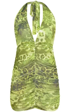 Tall Green Halterneck Print Mini Dress