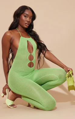 Tall Green Sheer Knit Cut Out Jumpsuit