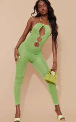 Tall Green Sheer Knit Cut Out Jumpsuit