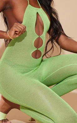 Tall Green Sheer Knit Cut Out Jumpsuit