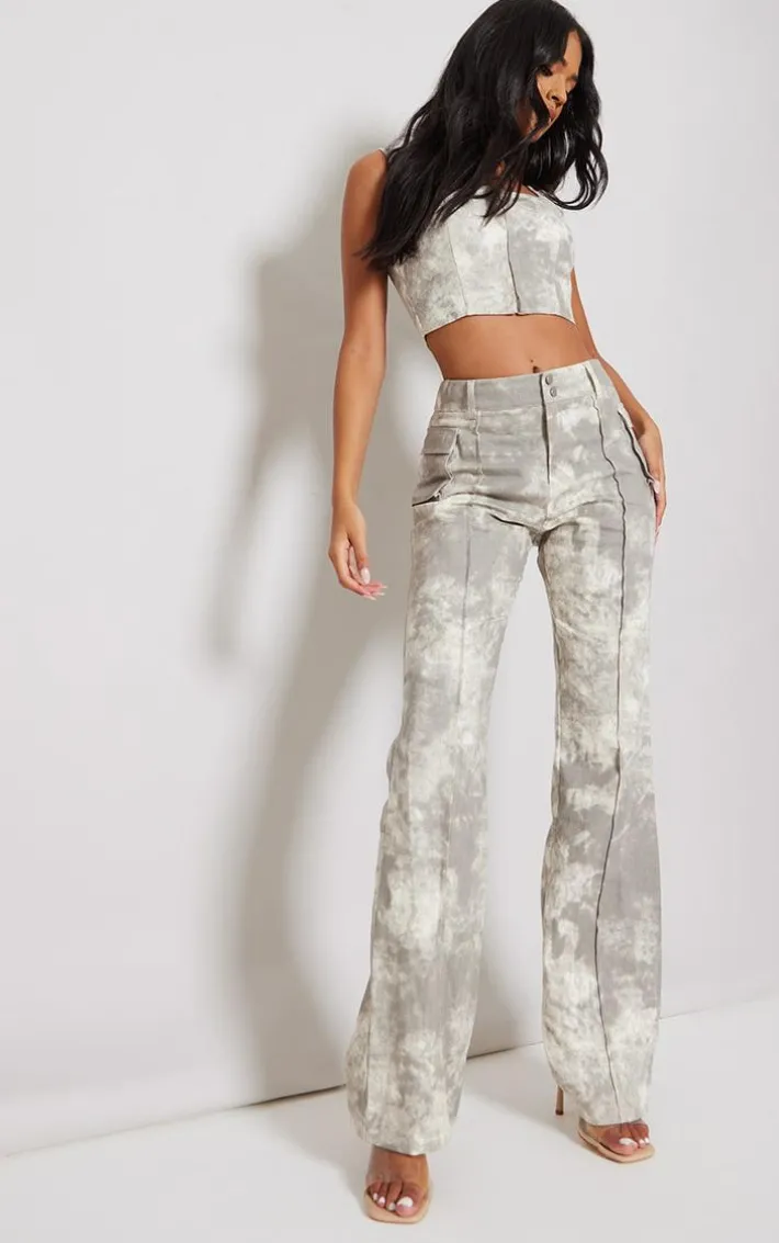 Tall Grey Acid Wash Cargo Pants