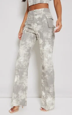 Tall Grey Acid Wash Cargo Pants