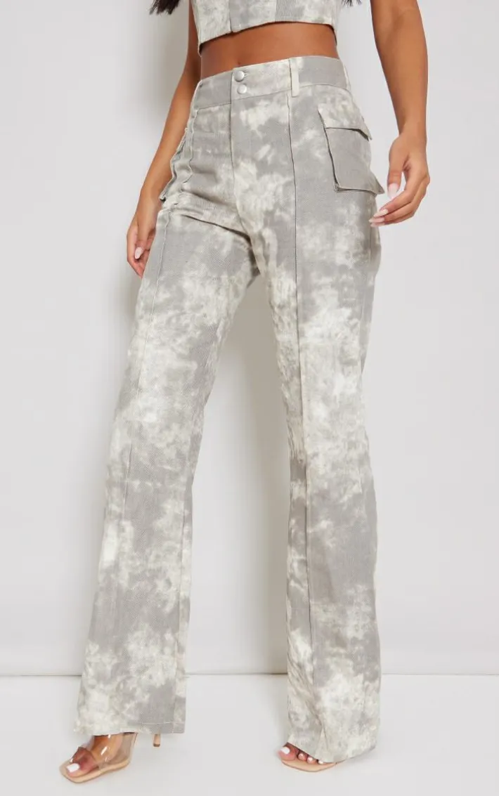 Tall Grey Acid Wash Cargo Pants