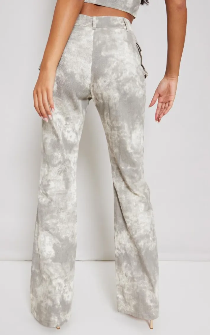 Tall Grey Acid Wash Cargo Pants