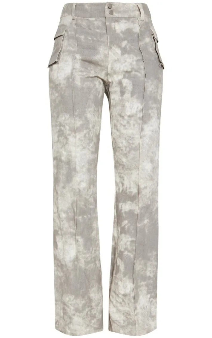 Tall Grey Acid Wash Cargo Pants