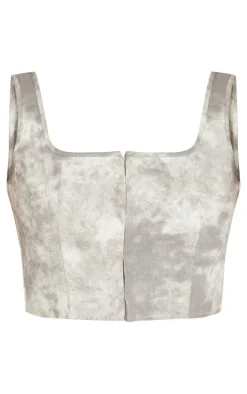 Tall Grey Acid Wash Hook And Eye Corset Top