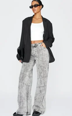 Tall Grey Acid Wash Low Rise Wide Leg Denim Jeans