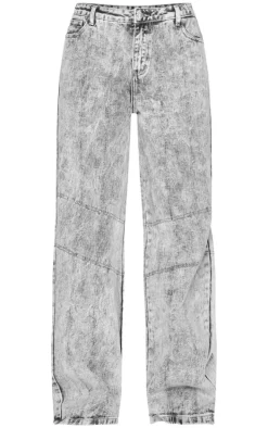 Tall Grey Acid Wash Low Rise Wide Leg Denim Jeans