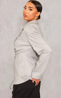 Tall Grey Button Up Oversized Blazer