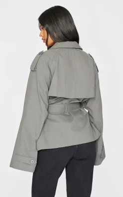 Tall Grey Cropped Oversized Trench Coat