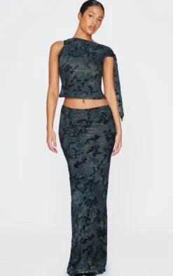 Tall Grey Devore Maxi Skirt