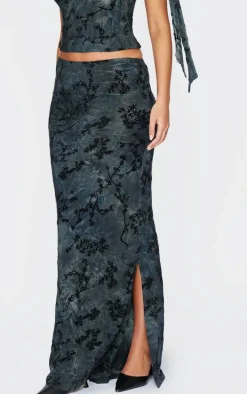Tall Grey Devore Maxi Skirt
