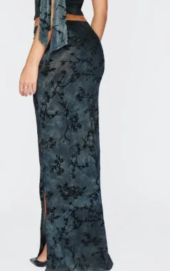 Tall Grey Devore Maxi Skirt