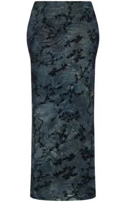 Tall Grey Devore Maxi Skirt