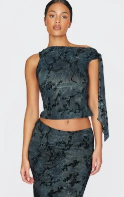 Tall Grey Devore Twist Detail Top