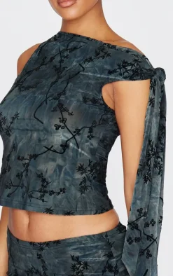 Tall Grey Devore Twist Detail Top