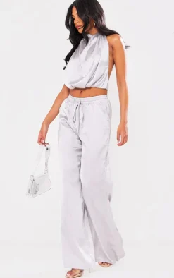 Tall Grey Drawstring Satin Pants