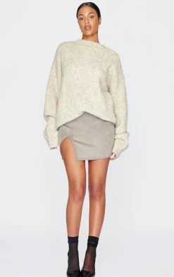 Tall Grey Faux Suede Split Hem A Line Mini Skirt