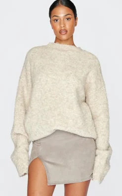 Tall Grey Faux Suede Split Hem A Line Mini Skirt