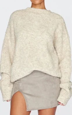 Tall Grey Faux Suede Split Hem A Line Mini Skirt