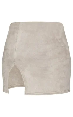 Tall Grey Faux Suede Split Hem A Line Mini Skirt