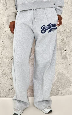 Tall Grey Marl Baltimore Borg Applique Detail Wide Leg Sweatpants