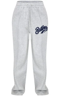 Tall Grey Marl Baltimore Borg Applique Detail Wide Leg Sweatpants